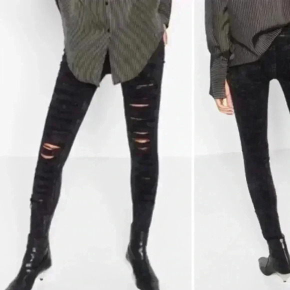 Zara Woman Premium Denim Black Skinny Distressed Jeans Size 8 - Picture 2 of 12